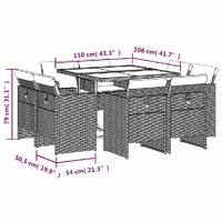 9 Piece Garden Dining Set with Cushions Black Poly Rattan