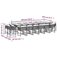 17 Piece Garden Dining Set with Cushions Black Poly Rattan