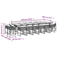 17 Piece Garden Dining Set with Cushions Black Poly Rattan