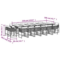17 Piece Garden Dining Set with Cushions Mix Beige Poly Rattan