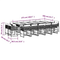 15 Piece Garden Dining Set with Cushions Grey Poly Rattan
