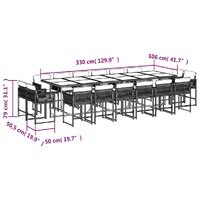 17 Piece Garden Dining Set with Cushions Grey Poly Rattan