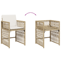 9 Piece Garden Dining Set with Cushions Beige Poly Rattan