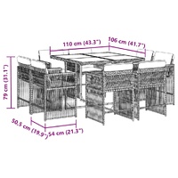 9 Piece Garden Dining Set with Cushions Grey Poly Rattan