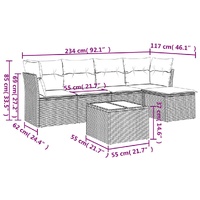 6 Piece Garden Sofa Set with Cushions Grey Poly Rattan
