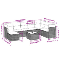 9 Piece Garden Sofa Set with Cushions Grey Poly Rattan