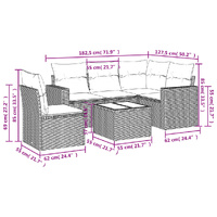 6 Piece Garden Sofa Set with Cushions Grey Poly Rattan