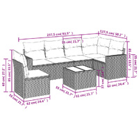 7 Piece Garden Sofa Set with Cushions Grey Poly Rattan