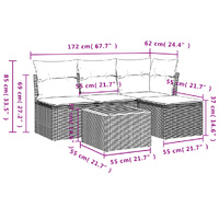 5 Piece Garden Sofa Set with Cushions Black Poly Rattan