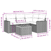 5 Piece Garden Sofa Set with Cushions Black Poly Rattan