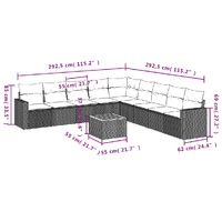 10 Piece Garden Sofa Set with Cushions Black Poly Rattan