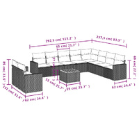 11 Piece Garden Sofa Set with Cushions Grey Poly Rattan