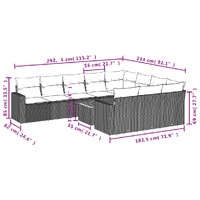 11 Piece Garden Sofa Set with Cushions Black Poly Rattan