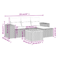 5 Piece Garden Sofa Set with Cushions Grey Poly Rattan