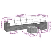 7 Piece Garden Sofa Set with Cushions Grey Poly Rattan