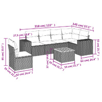 7 Piece Garden Sofa Set with Cushions Grey Poly Rattan