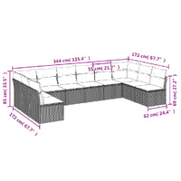 10 Piece Garden Sofa Set with Cushions Beige Poly Rattan