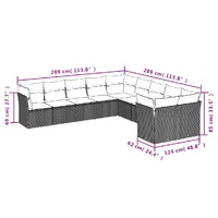 10 Piece Garden Sofa Set with Cushions Grey Poly Rattan