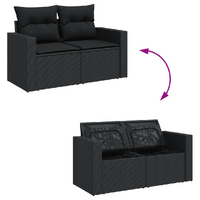 3 Piece Garden Sofa Set with Cushions Black Poly Rattan