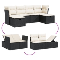 6 Piece Garden Sofa Set with Cushions Black Poly Rattan