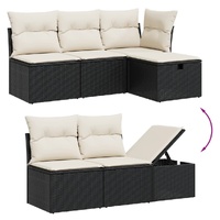 5 Piece Garden Sofa Set with Cushions Black Poly Rattan