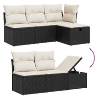 10 Piece Garden Sofa Set with Cushions Black Poly Rattan