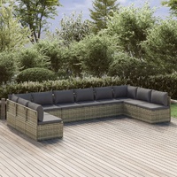 Garden Lounge Set with Cushions Grey Poly Rattan