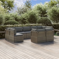 Garden Lounge Set with Cushions Grey Poly Rattan