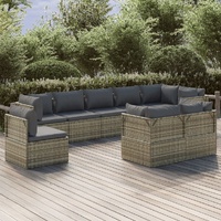 Garden Lounge Set with Cushions Grey Poly Rattan