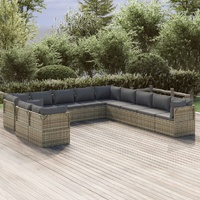 Garden Lounge Set with Cushions Grey Poly Rattan