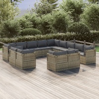 Garden Lounge Set with Cushions Grey Poly Rattan