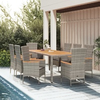 Garden Dining Set with Cushions Grey Poly Rattan