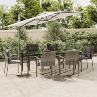 Garden Dining Set with Cushions Black Poly Rattan