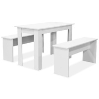 Dining Table and Benches 3 Pieces Engineered Wood White