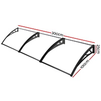 Window Door Awning Canopy 1mx3m Transparent Solid Sheet Plastic Frame