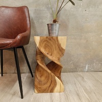 The Twist Raintree Wood Side Table Corner Table Planet Stand Clear Finish