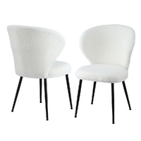 2x Dining Chairs Sherpa Boucle Wing Back
