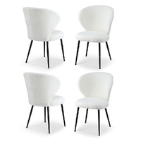 4x Dining Chairs Sherpa Boucle Wing Back