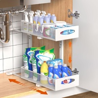 CARLA HOME 2 Tier Under Sink Organizer Pull Out Sliding Cabinet Storage Shelving Unit with Height Adjustable for Kitchen, Bathroom or Laundry Room Sto