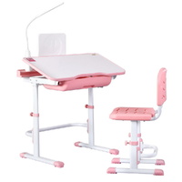 Kids Table and Chair Set Adjustable Study Desk w LED Lamp Reading