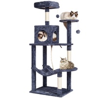 VEVOR Cat Tree 143 cm Cat Tower with Cat Condo Sisal Scratching Post Grey