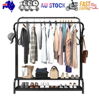Heavy Duty Metal Double Clothes Rail Rack Garment Hanging Shoe Storage Shelving Unit AU