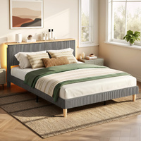 Bed Frame Upholstered Adjustable Headboard Mood Lighting Heavy Duty Velvet