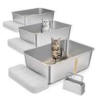 VEVOR Cat Litter Box, Deep, XL Extra Large Stainless Steel Cat Litter Box with Scoop, Wide Filtering Foot Board & High Sides, Enclosed Odor-Fre