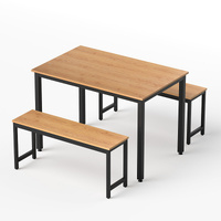 Dining Table Chairs Set Kitchen Metal Desk Bench 3PCS