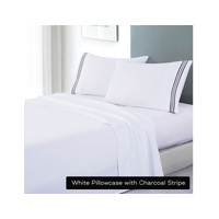 soft microfibre embroidered stripe sheet set pillowcase stripe Charcoal White