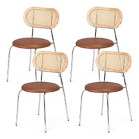 Dining Chairs PU Leather Rattan Kitchen Lounge Cafe Accent Chair Brown