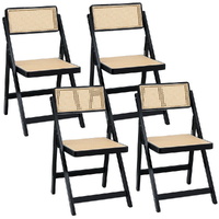 Dining Chairs Wooden Rattan Foldable Black