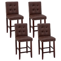 Bar Stools Kitchen Dining Chairs Counter PU Leather Wooden Ada Brown