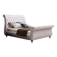 Sleigh Bed Frame Velvet Upholstery Tufted Headboard and Footboard Deep Quilting